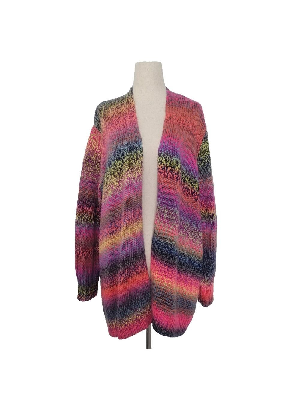 Rainbow Ombre Open Knit Cardigan Plus Size 18/20 Artsy Twee Pride Clowncore Neon